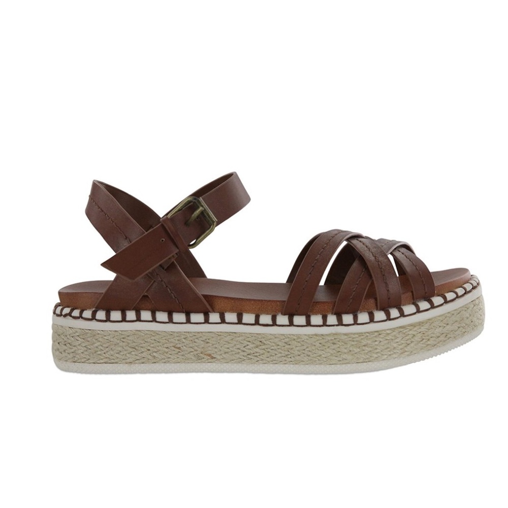 Cognac Straps Boho Espadrille Flat Platform Sandal - Picture 7 of 8